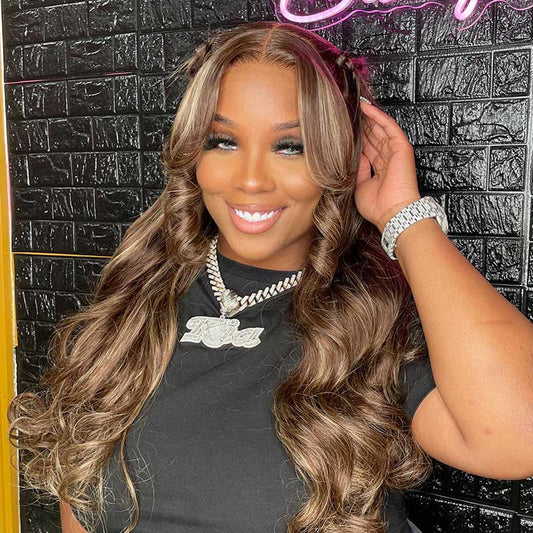 QVR Dark Balayage HD Lace Front Closure Wig Human Hair Body Wave Wigs