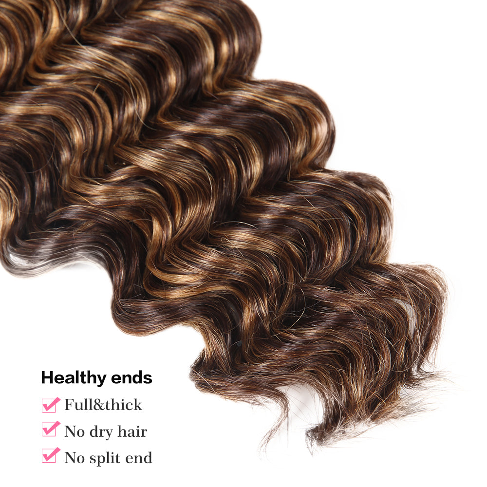 Highlight Bundles Deep Wave Weave 3 Bundles Human Hair Bundlle Piano Brown Blonde Bundles with Highlights