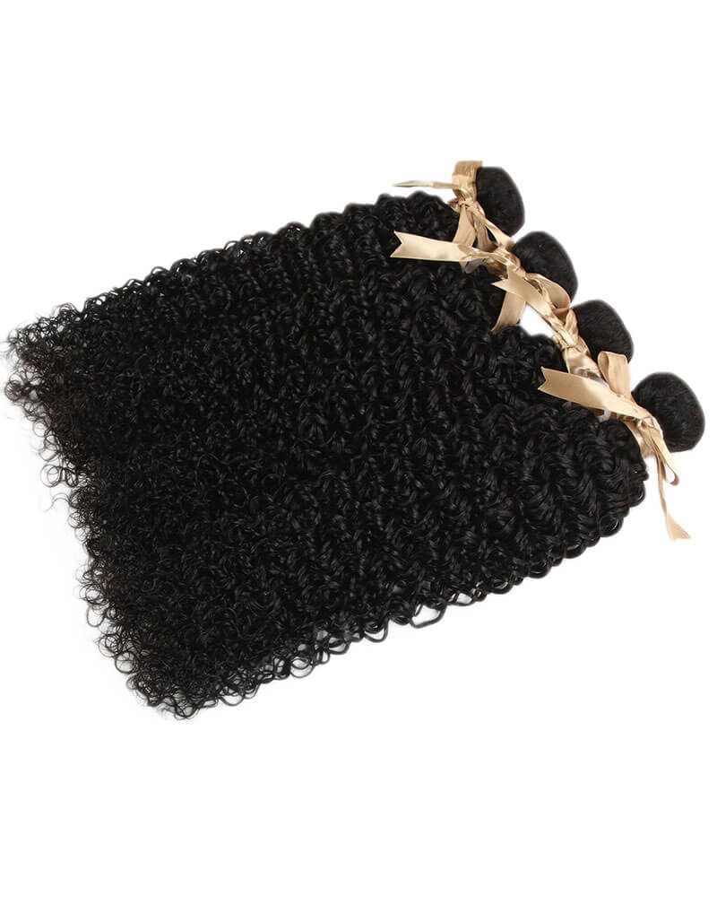 QVR Remy 4 Bundles Jerry Curl With 4X4 Lace Closure Kinky Curly Hair Natural Color