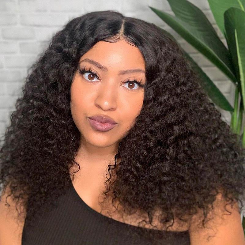 QVR Deep Wave 13x4 Transparent Lace Front Wigs Virgin Human Hair Black Wig