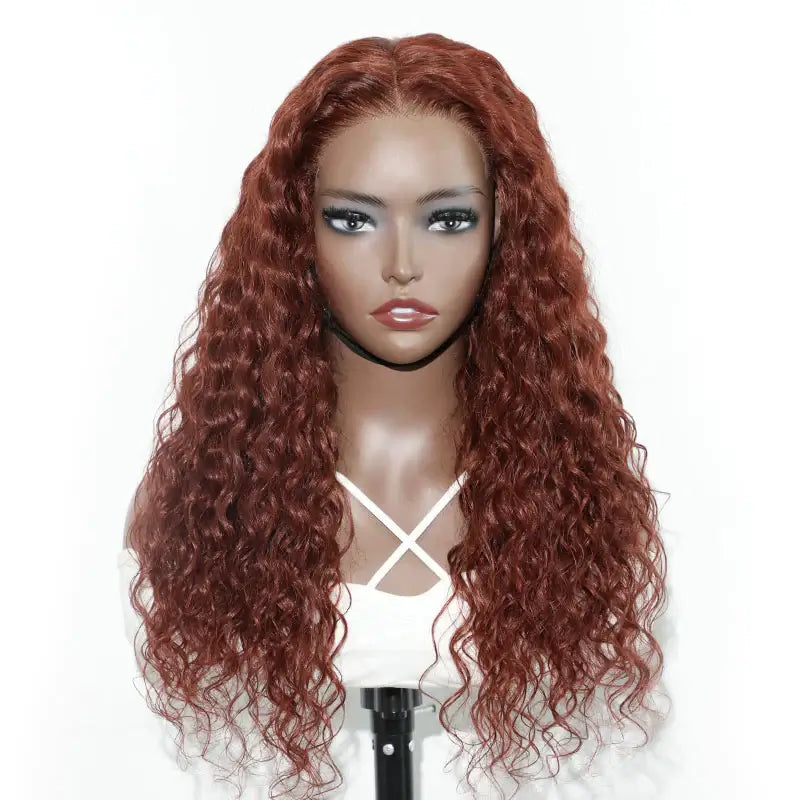 QVR Pre-plucked Reddish Brown 13x4 Lace Frontal Water Wave Wigs Human Hair Wigs