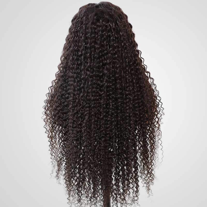 QVR Deep Curly 13x4 Lace Frontal Wigs Free Part Long Wig 100% Human Hair