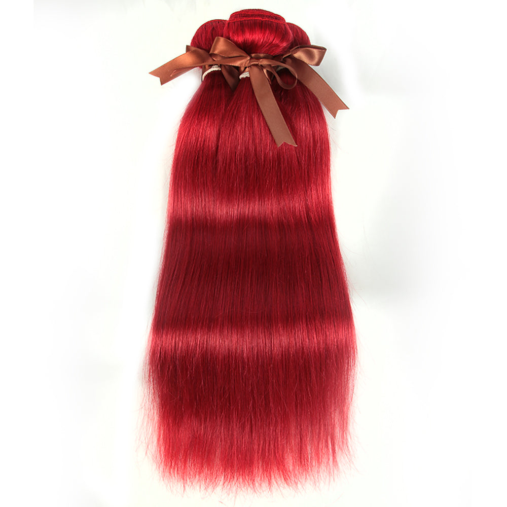 Remy Human Hair 3 Bundles Straight Hair Weave Red Color