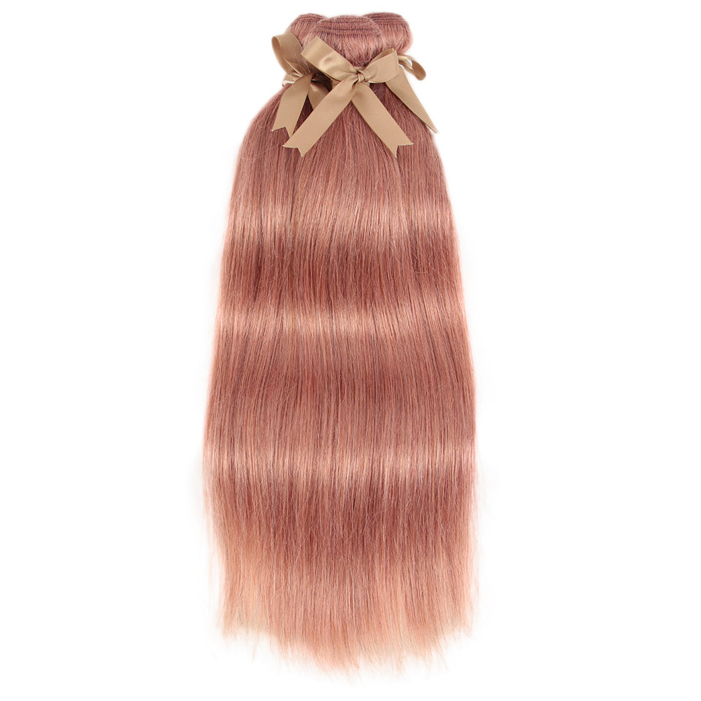 QVR Pink Straight Weave Bundles Remy Human Hair Extensions 3 pieces Soft and Bouncy