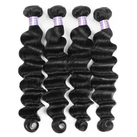 QVR Loose Deep Wave Human Hair Weaves 4 Bundles