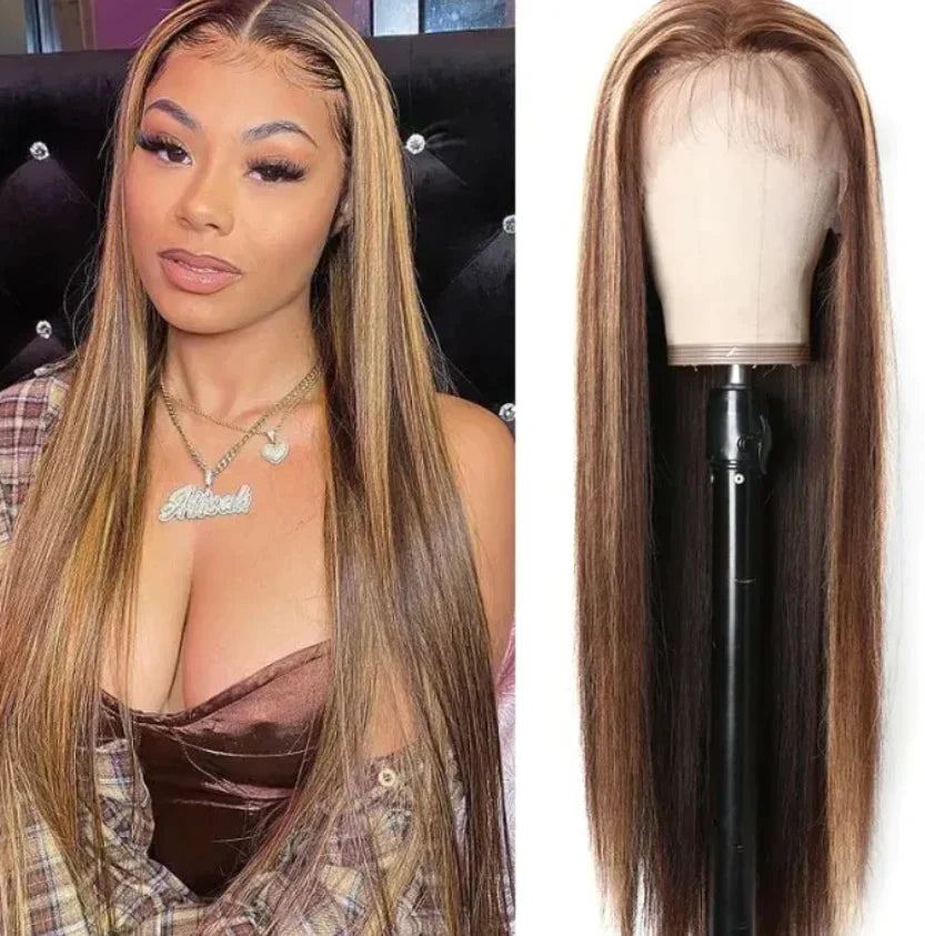 QVR 4x4 Lace Closure Human Hair Wigs Straight Piano Human Hair Wig