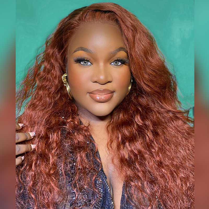 QVR New Auburn Brown 13x4 Lace Frontal Water Wave Pre-plucked Human Hair Wigs