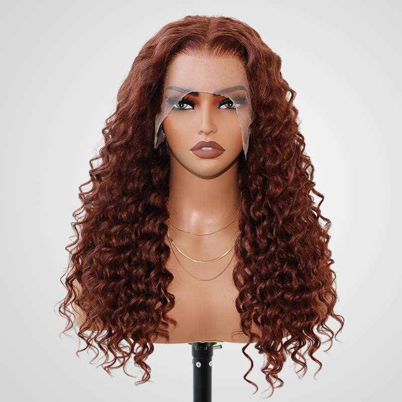 QVR Deep Wave Reddish Brown 13x4 Lace Frontal Wigs Pre-plucked Human Hair Wigs