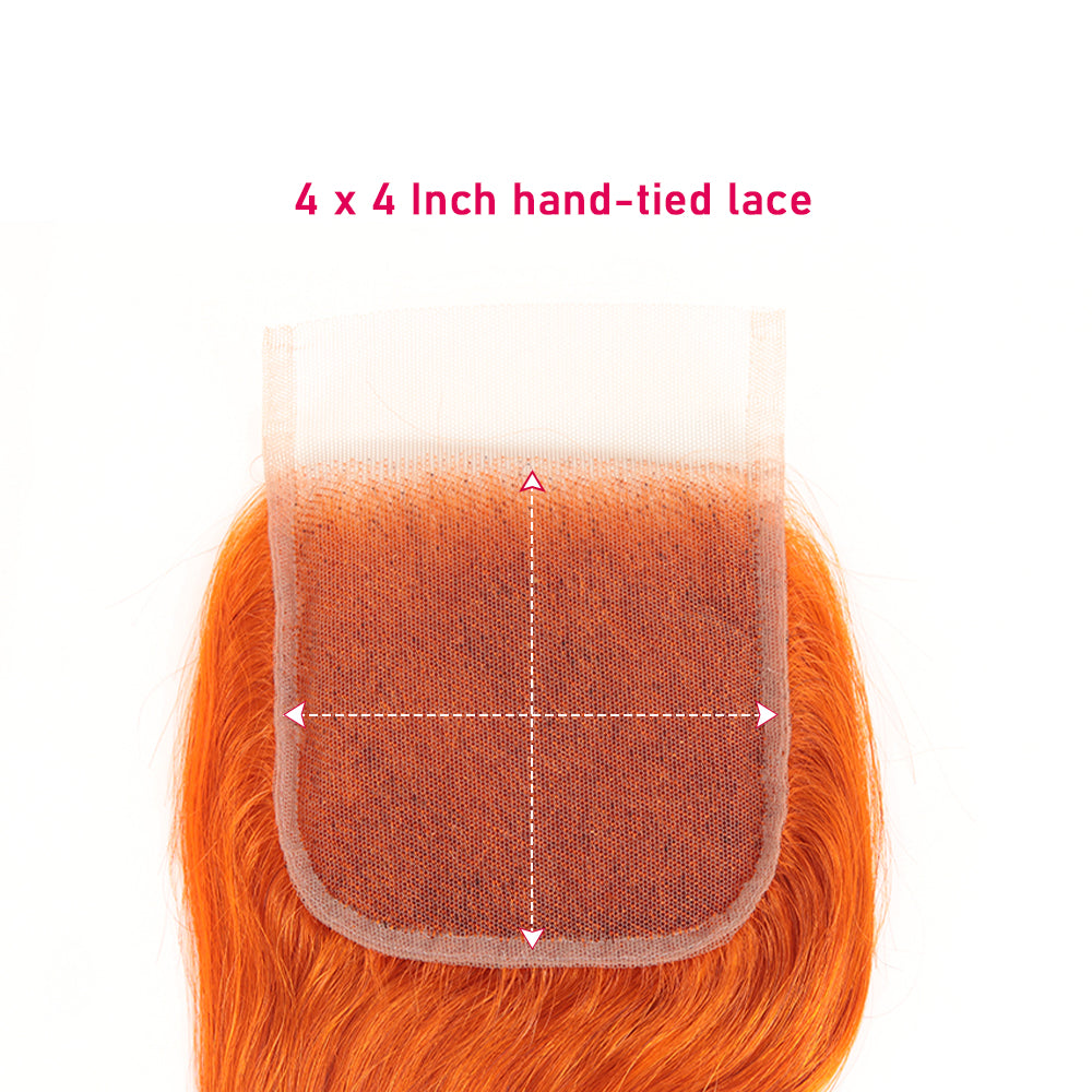QVR Body Wave Hair Bundles With Closure Remy Human Hair 3 Bundles with Frontal Orange Ginger Color
