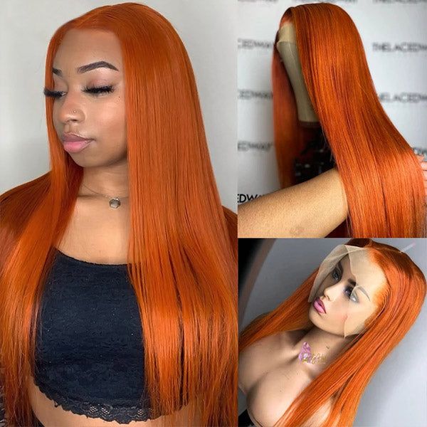 QVR Ginger Orange Body Wave Wigs Brazilian Virgin Hair 4x4 Lace Closure Wigs Pre Plucked with Baby Hair