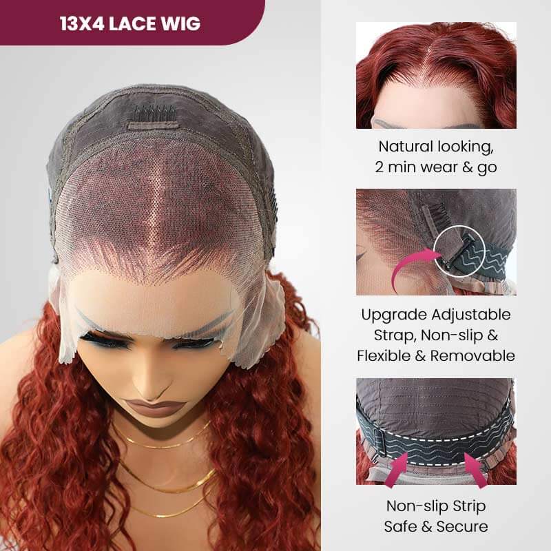 QVR Pre-plucked Reddish Brown 13x4 Lace Frontal Water Wave Wigs Human Hair Wigs