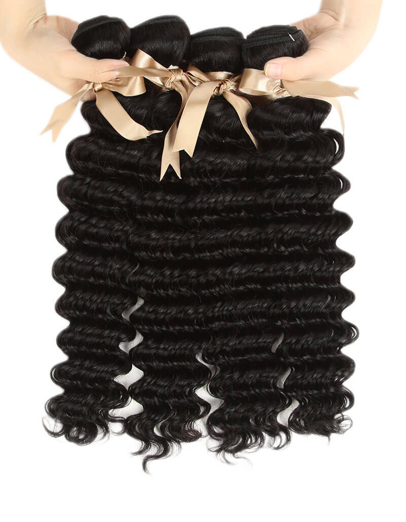 QVR Remy Human Hair 4 Bundles Deep Wave Natural Color