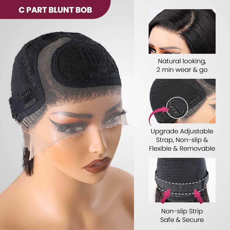 QVR Brown Highlights Water Wave C Lace Glueless Left Part Short Bob Wigs