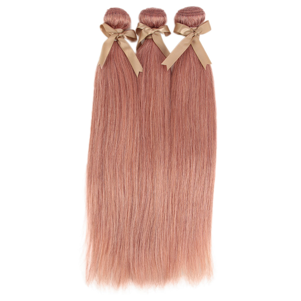 QVR Pink Straight Weave Bundles Remy Human Hair Extensions 3 pieces Soft and Bouncy
