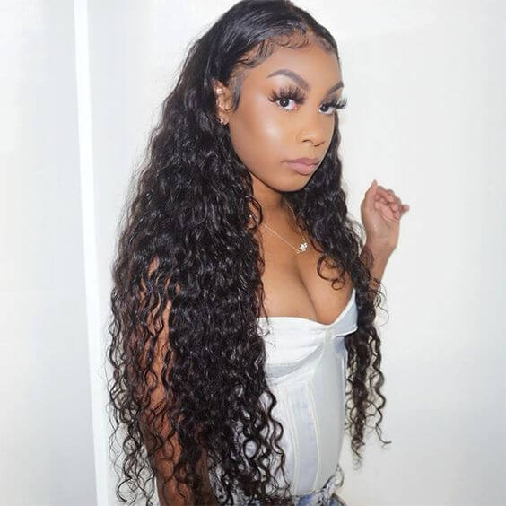 QVR Water Wave Long Wigs 13x4 Lace Front Wigs Human Hair Pre-plucked with Baby Hair