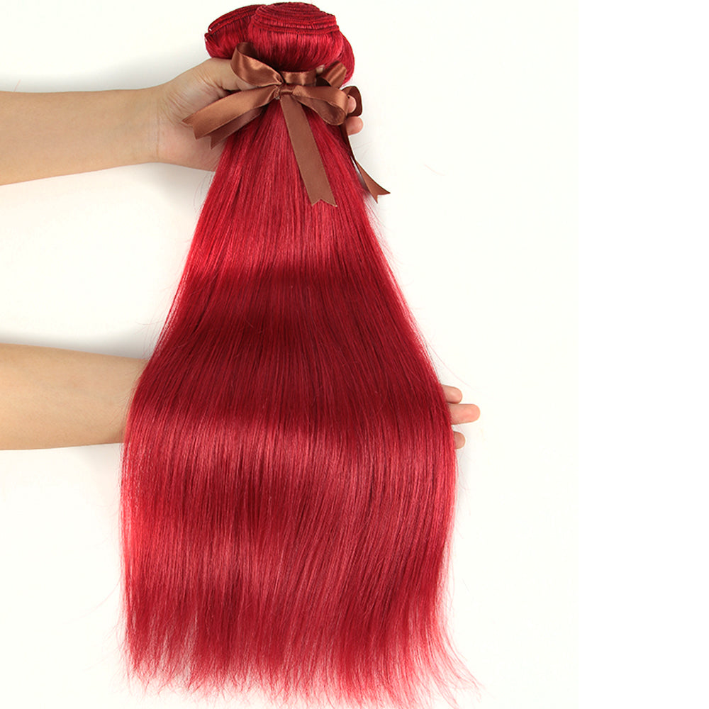 Remy Human Hair 3 Bundles Straight Hair Weave Red Color