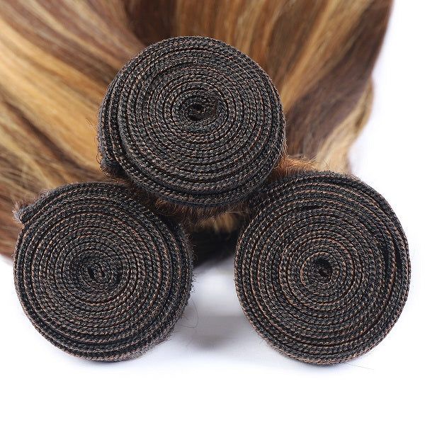 Honey Blonde Highlight Bundles Brazilian Straight Human Hair Weave Piano Hair 3 Bundles