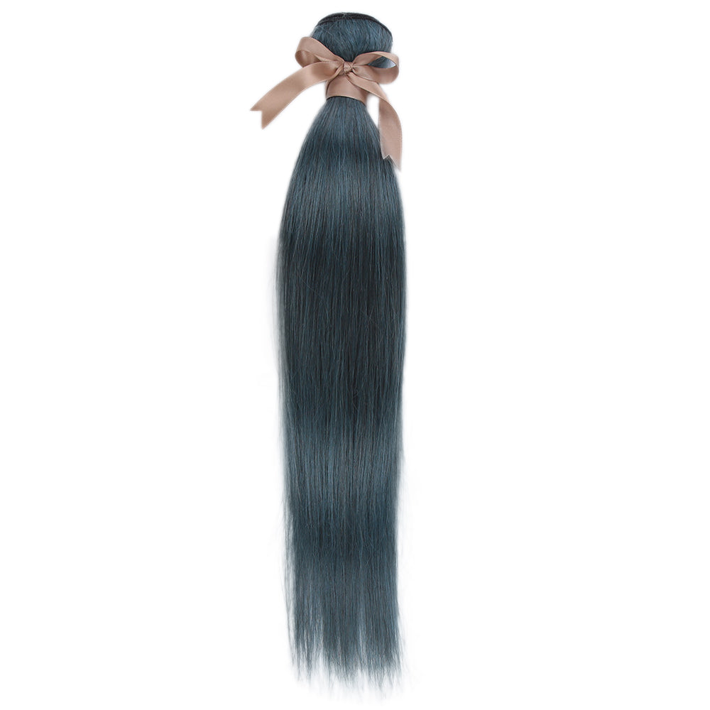 Queen Remy Human Hair 3 Bundles Straight Human Hair Weave Ink Blue Dark Green Color