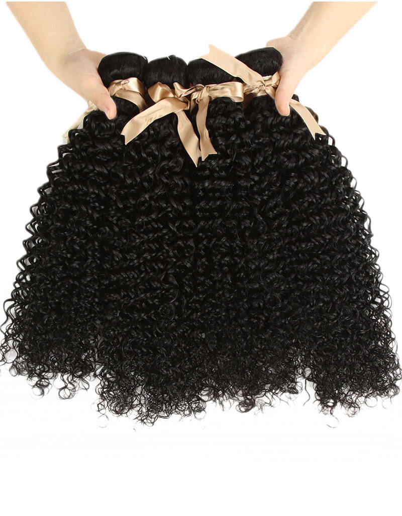QVR Remy 4 Bundles Jerry Curl With 4X4 Lace Closure Kinky Curly Hair Natural Color