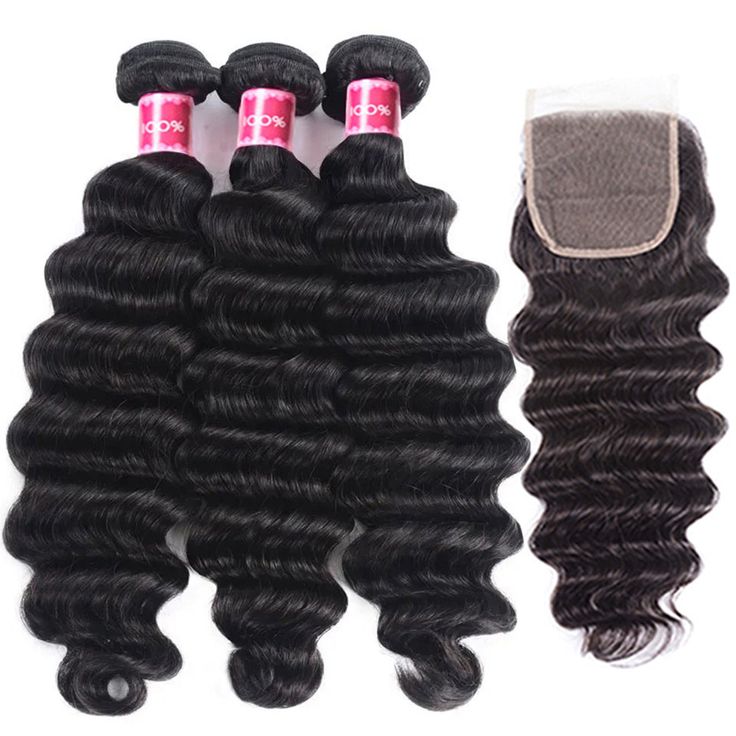 Loose Deep Wave Bundles with Closure Peruvian Hair Bundles with Closure Remy 100% Human Hair Bundles with 4x4 lace Closure