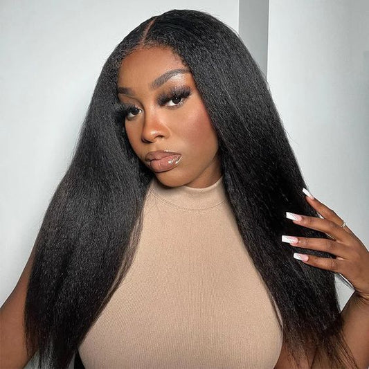 QVR Brazilian Virgin Full Lace Frontal Human Hair Wigs Kinky Straight Wigs Yaki Straight Hair