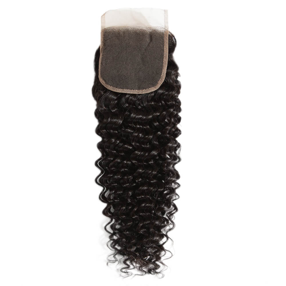 QVR Virgin Human Hair 4*4 Curly Closure Natural Color