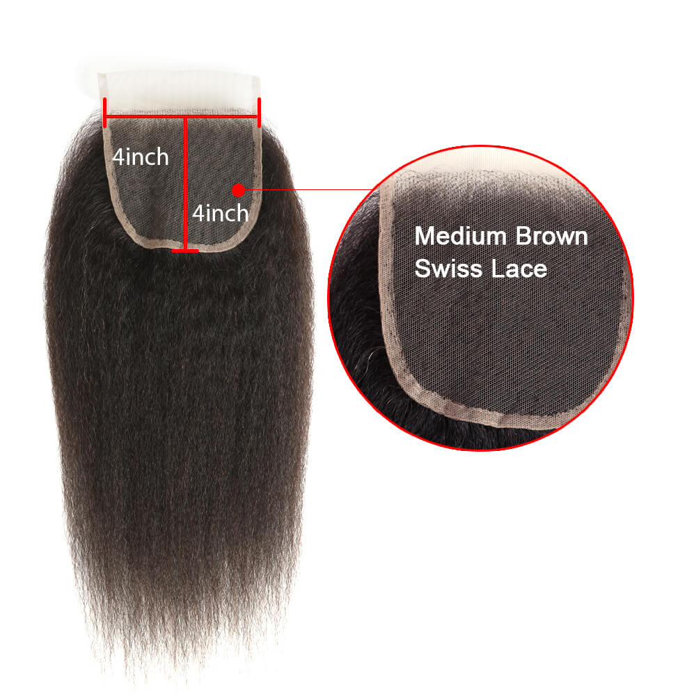QVR Virgin Human Hair 4*4 Kinky Straight Closure Ntural Color