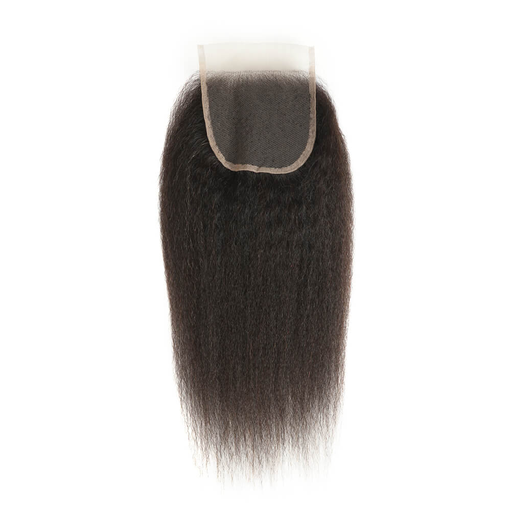 QVR Virgin Human Hair 4*4 Kinky Straight Closure Ntural Color