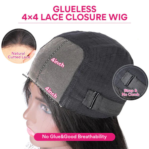 QVR Glueless Pre-cut 4x4 HD Lace Closure Human Hair Wigs Deep Wave Piano #4/27 Highlight Wear & Go Wigs