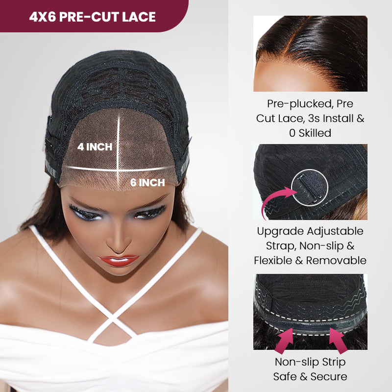 QVR Pre-cut Gluless 4x6 HD Lace Closure Wig Human Hair Wigs Water Wave Wear&Go Wig