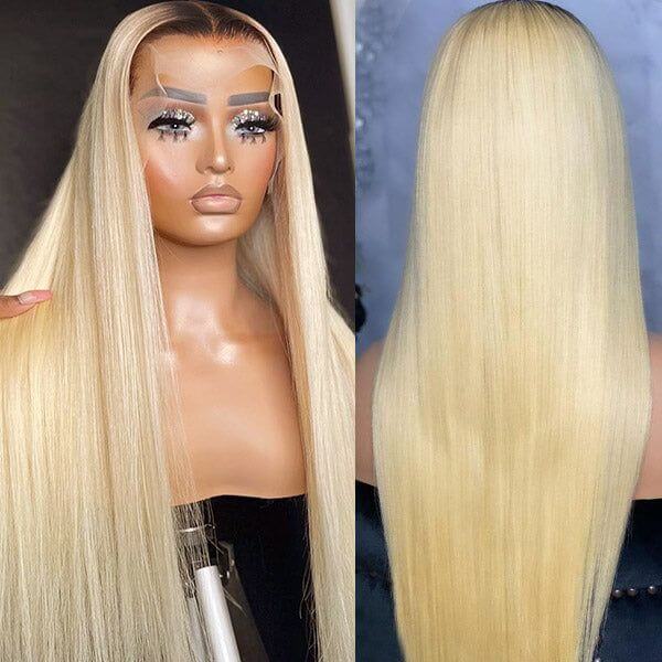 QVR 1B/613 Color 13x4 Transparent Lace Front Wigs Ombre Color Wigs Straight Human Hair Wigs