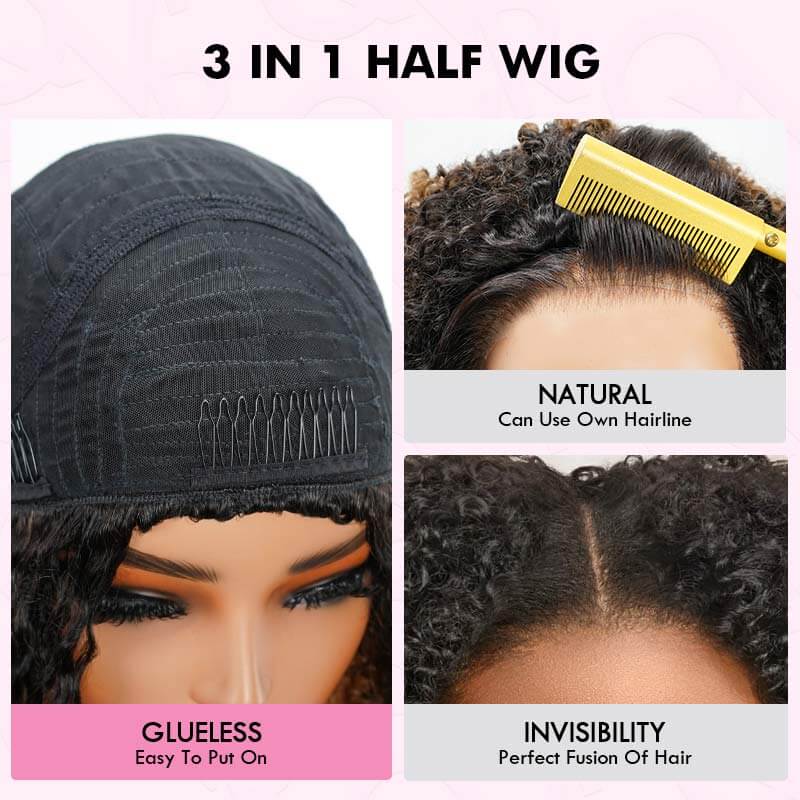Flash Sale|QVR Glueless Highlight #1B/27 Twist Curly Half Wig Invisible Hairline Wear Go Human Hair Wigs