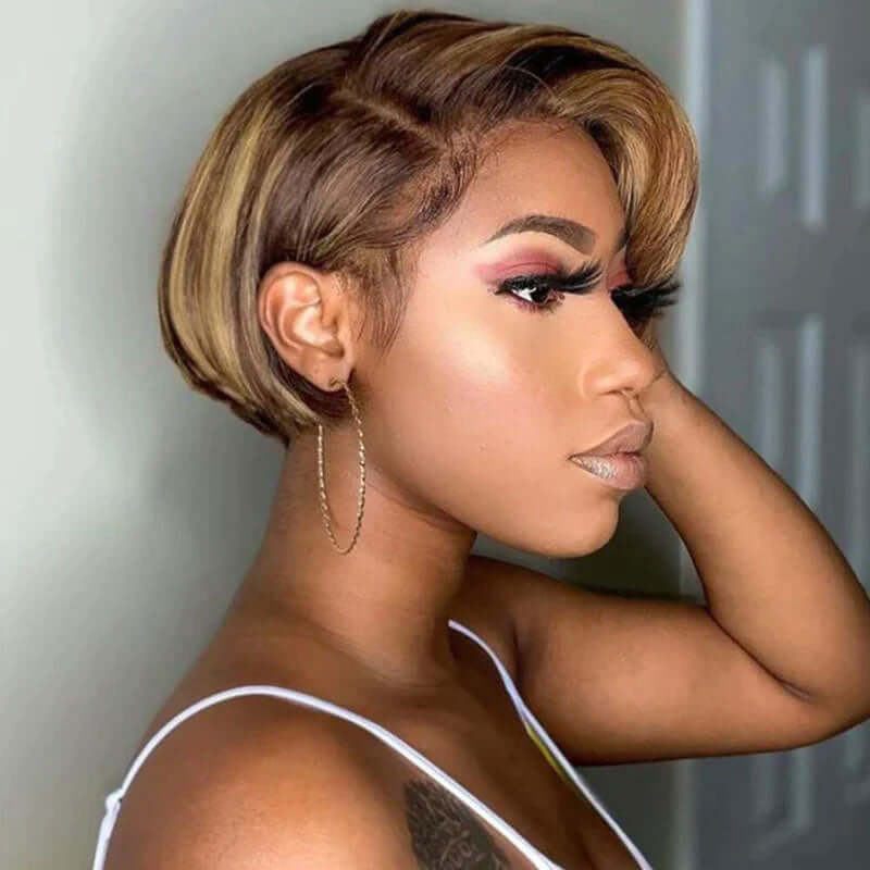 Side Part Pixie Cut Highlight Piano Wig