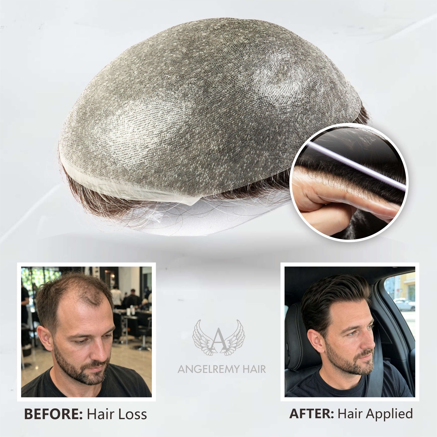 Upgrade Mirage |0.04-0.06mm Full Super Thin Skin Single Knots Base | Toupee for Men | Celebrities Choice