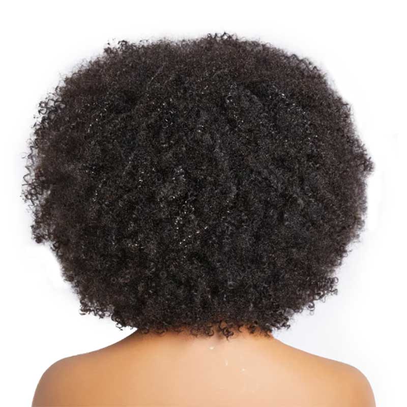 QVR Wear&Go Afro Curly No Lace Glueless Short Machine Made Wig With Bangs 100% Human Hair