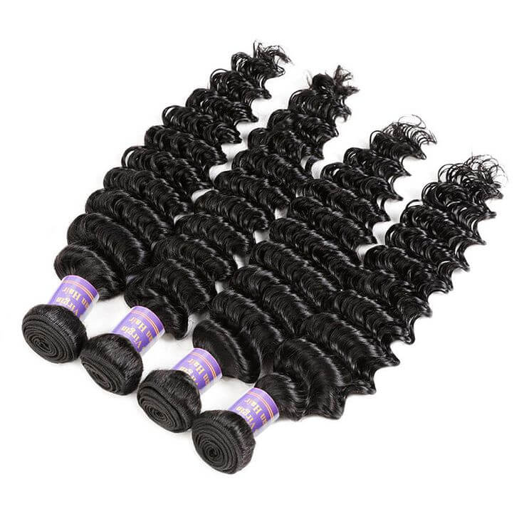 QVR Loose Deep Wave Human Hair Weaves 4 Bundles