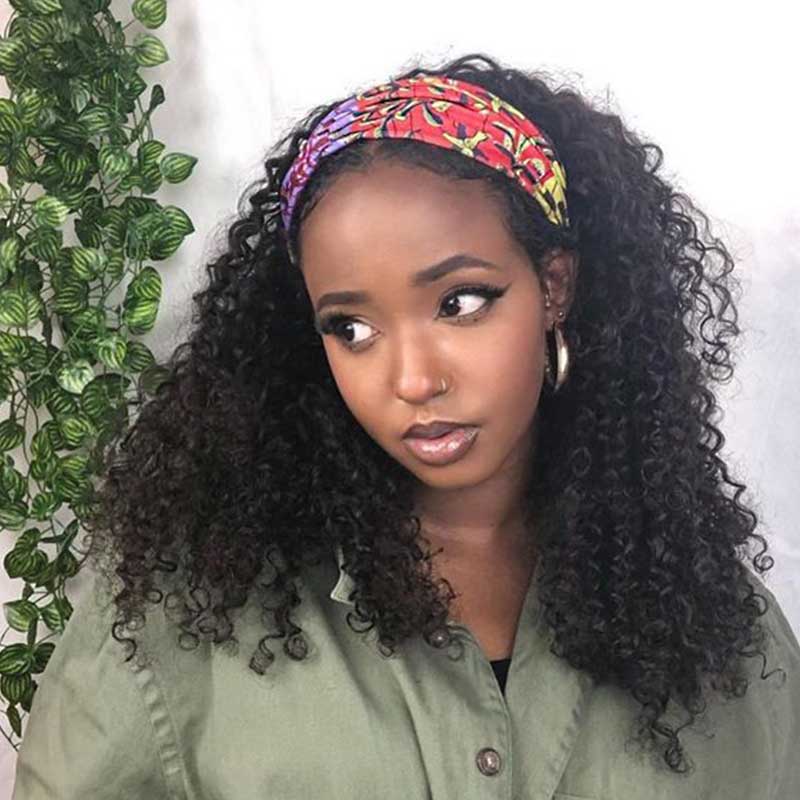 QVR Kinky Curly Wig Headband Wig Glueless Wig Human Hair Wigs Natural Looking