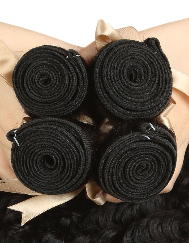 QVR Remy Human Hair 4 Bundles Deep Wave Natural Color