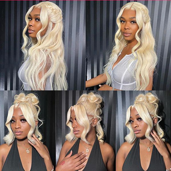 QVR #613 Blonde Body Wave Full Lace Wig Handmade Natural Black Human Hair Knotless Wigs