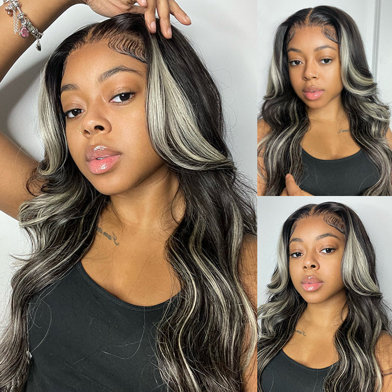 QVR Platinum Blonde Highlights Colored Wig 4x4/13x4 HD Transparent Lace Frontal Wig Mix Color Human Hair Wig