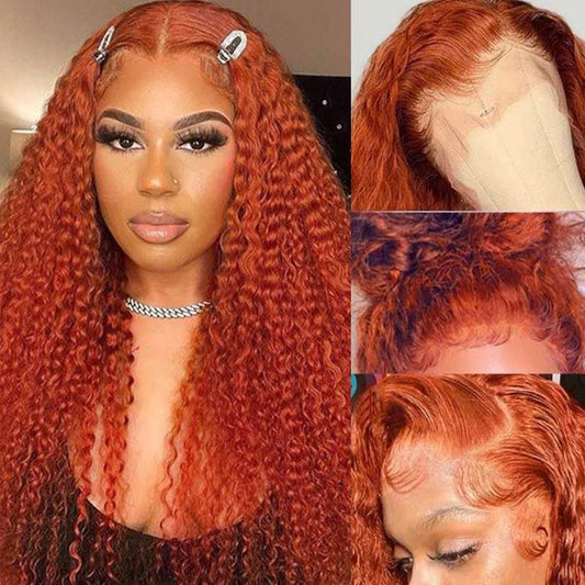 QVR Ginger Orange Lace Part Wigs Curly 13x4 Lace Frontal Human Hair Wigs