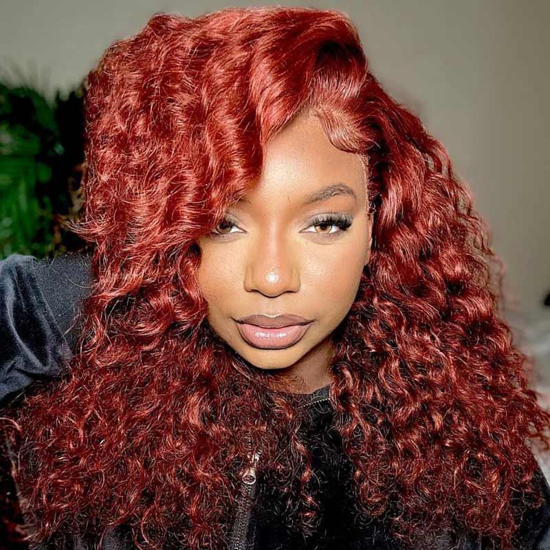 QVR New Auburn Brown 13x4 Lace Frontal Water Wave Pre-plucked Human Hair Wigs