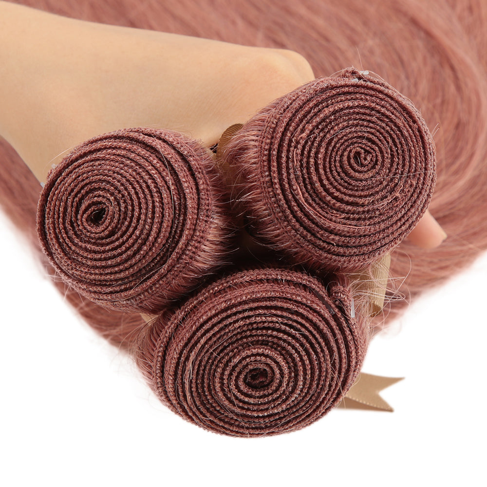 QVR Pink Straight Weave Bundles Remy Human Hair Extensions 3 pieces Soft and Bouncy
