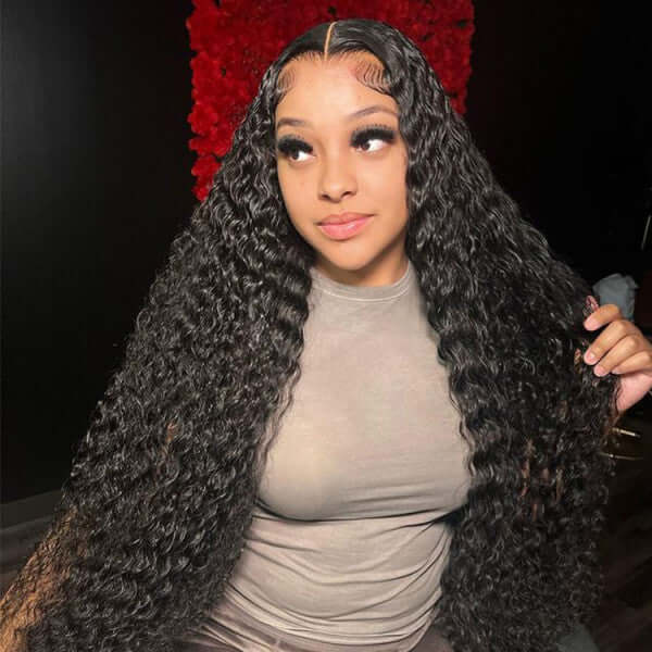 QVR Long Lace Front Wigs Deep Wave Pre Plucked Frontal Wigs