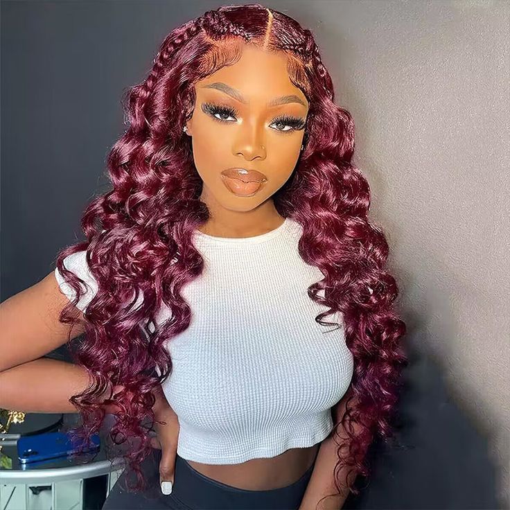 99j Burgundy Loose Deep Wave Wig Beautiful Crimp Wave 13x4 Lace Frontal | 4x4 Closure Human Hair Wigs