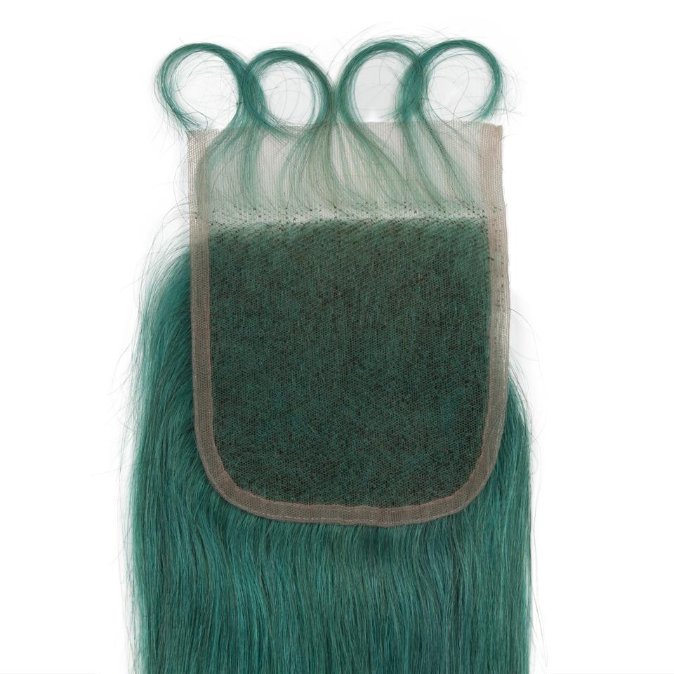 Queen Remy Human Hair 3 Bundles with Closure Virgin Human Hair Weave  Jade Green Closure And Black Hair Bundles Skunk Stripe Human Hair