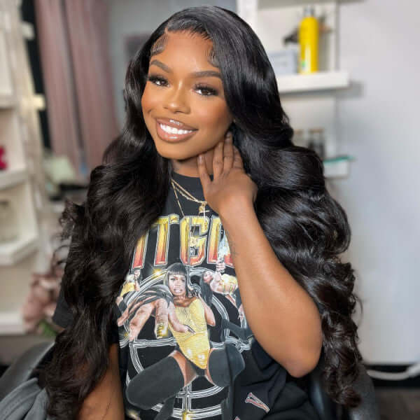 QVR Body Wave 13x4 Lace Frontal Wigs Free Part Long Wig 100% Human Hair