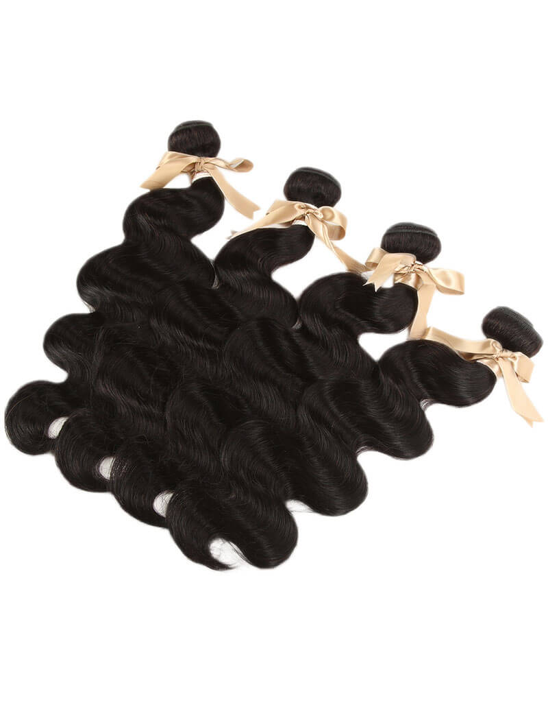 QVR Remy Human Hair Bundle With Closure Body Wave 4 Bundles With 4x4 Lace Closure Natural Color