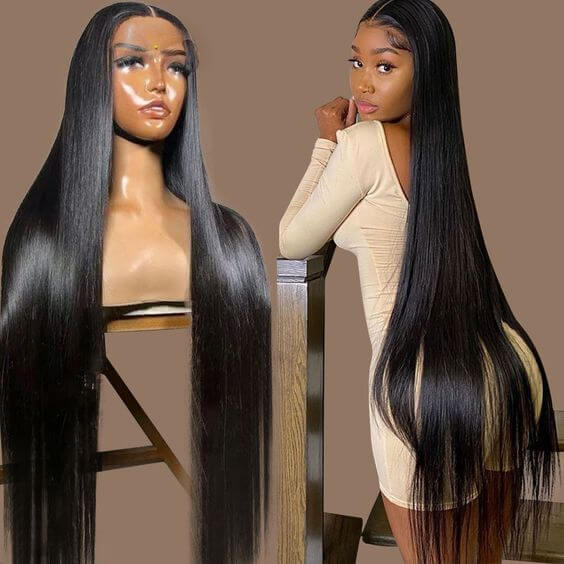 QVR Long Length Straight 13x4 Lace Front Wigs With Pre Plucked with Baby Hair