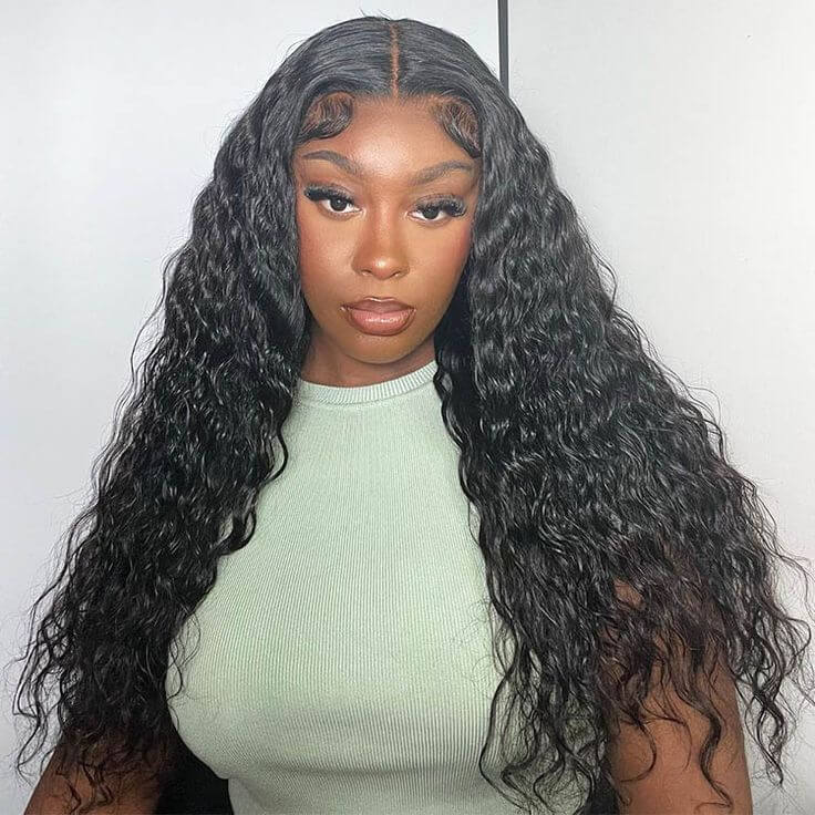 QVR Water Wave Long Wigs 13x4 Lace Front Wigs Human Hair Pre-plucked with Baby Hair